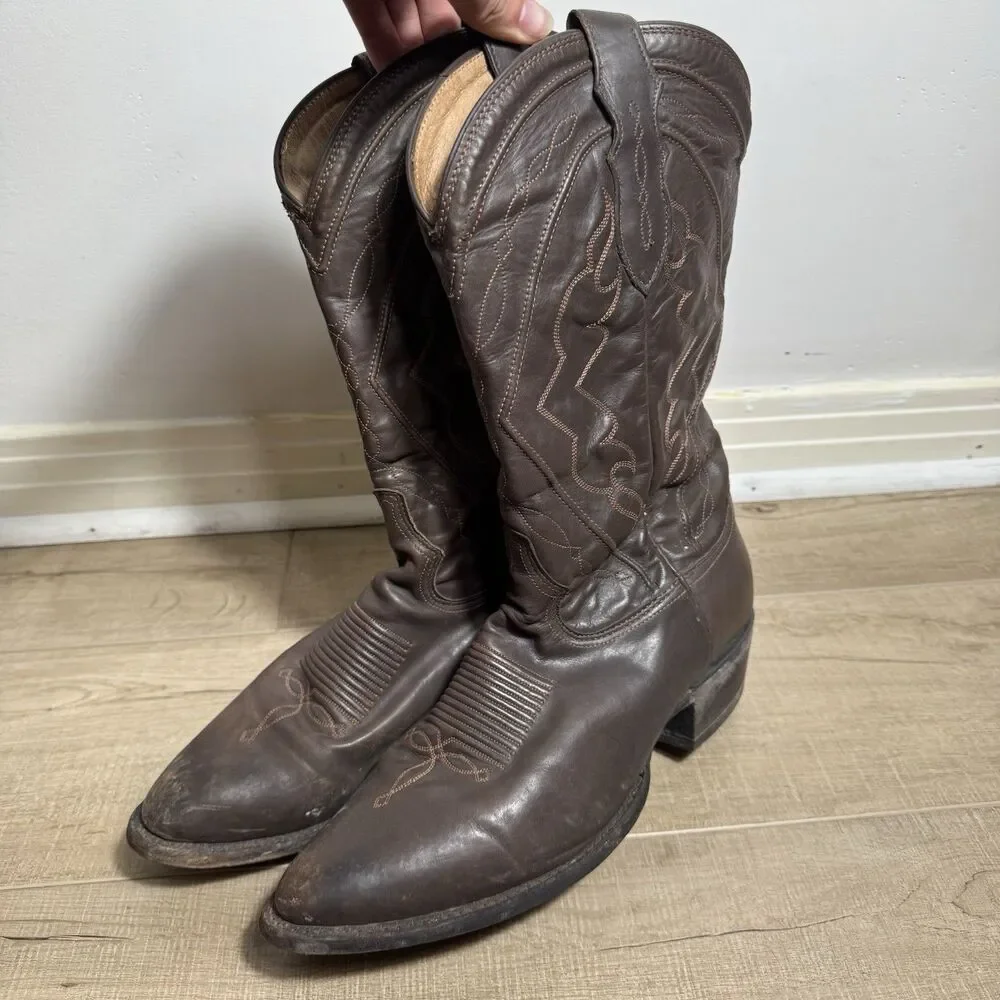 Tony Lama Men's 11 D Brown Leather Western Cowboy Boots Handcrafted Made in USA